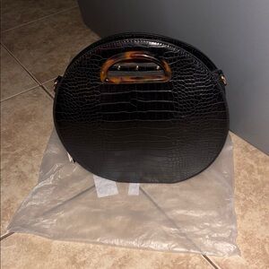 Black Croc-Embossed Round Handbag